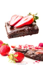 Double Chocolate Brownies with one fudge brownie elevated over other