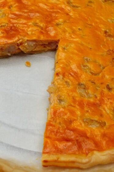 Ready shrimp quiche on a plate