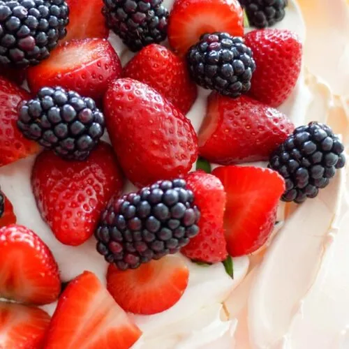 Strawberry Blackberry Pavlova served
