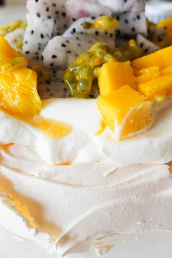 Amazing Tropical Fruit Pavlova ready to serve
