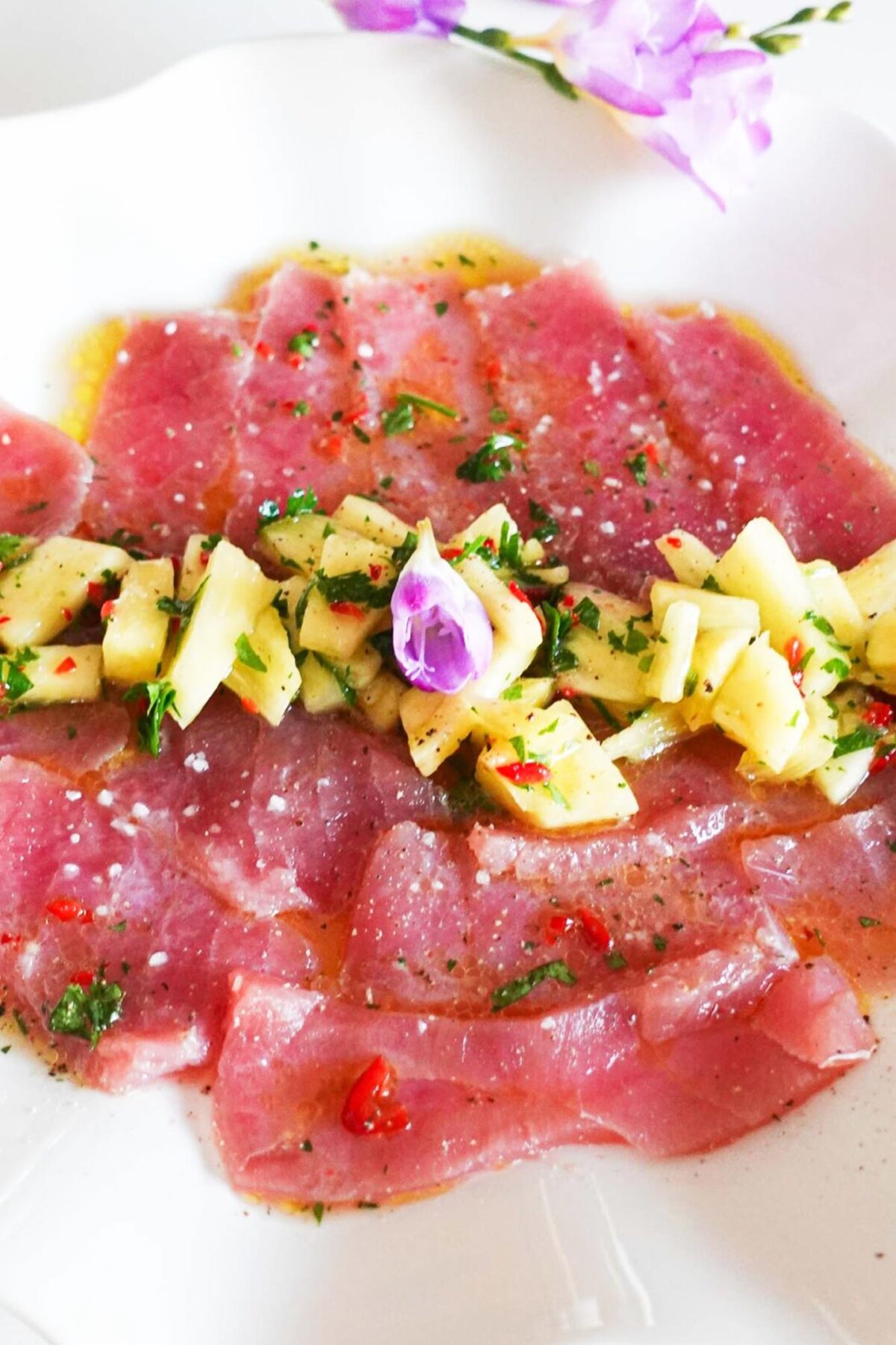 Tuna Carpaccio on a plate