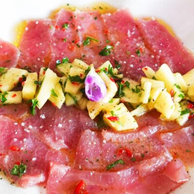 Tuna Carpaccio on a plate