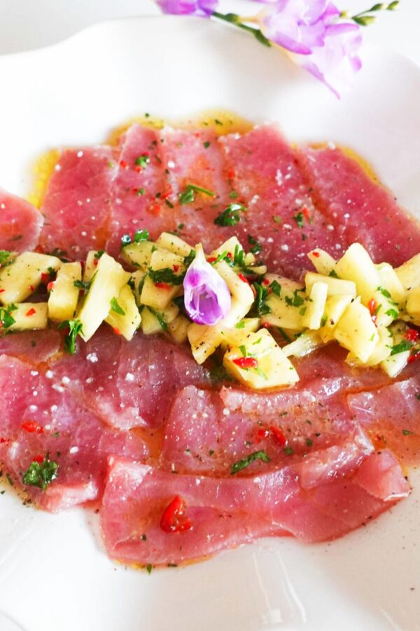 Tuna Carpaccio on a plate