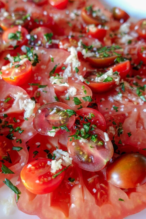 Garlic Tomato Salad on a plate