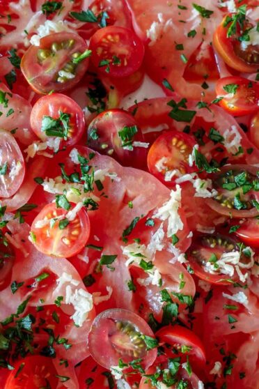 Garlic Tomato Salad on a plate.