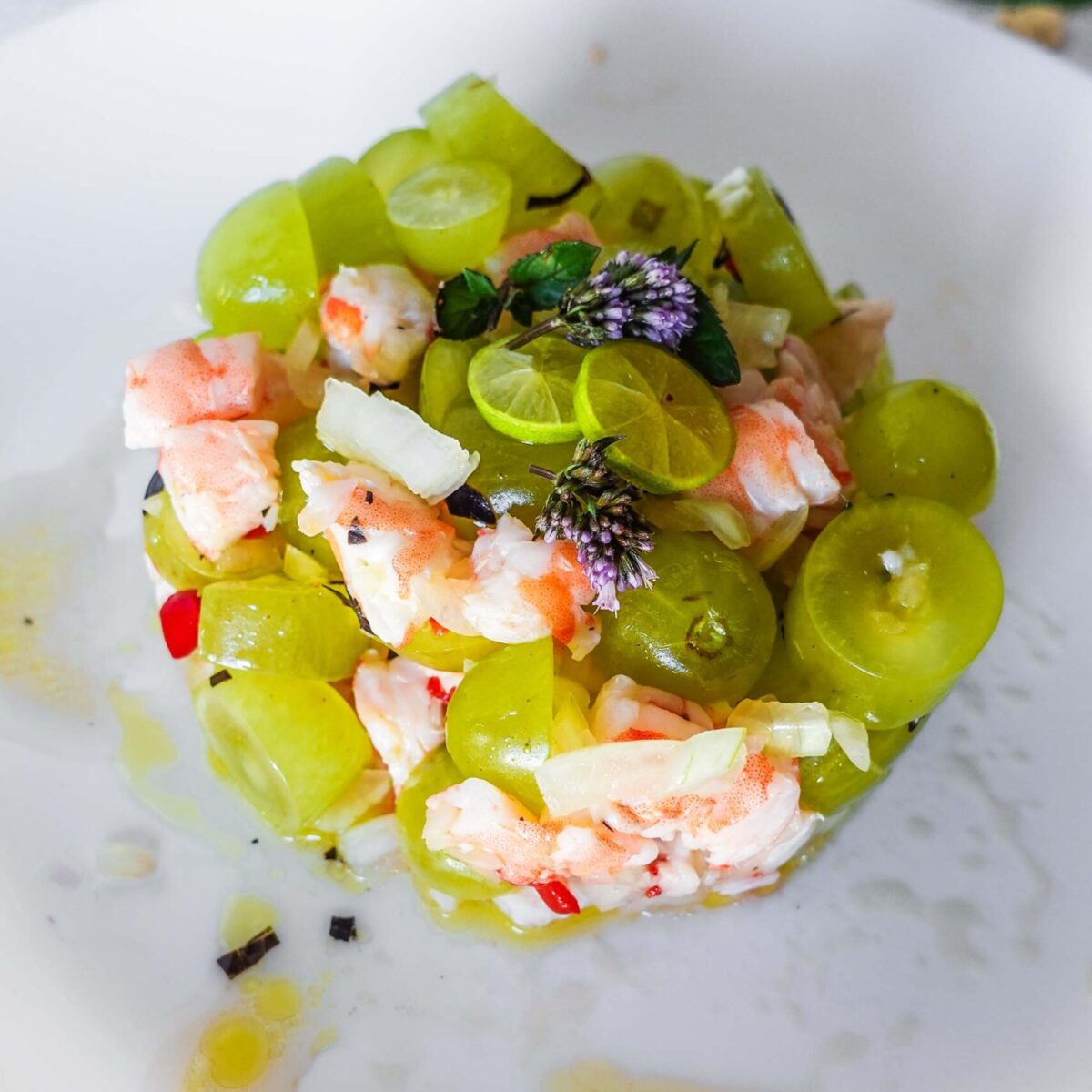 Grape Shrimp Tartare on a plate