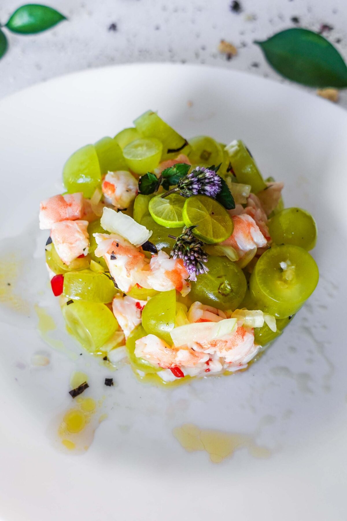 Grape Shrimp Tartare on a plate