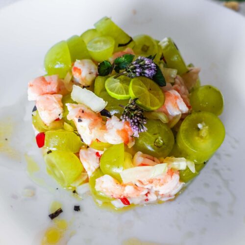 Grape Shrimp Tartare on a plate