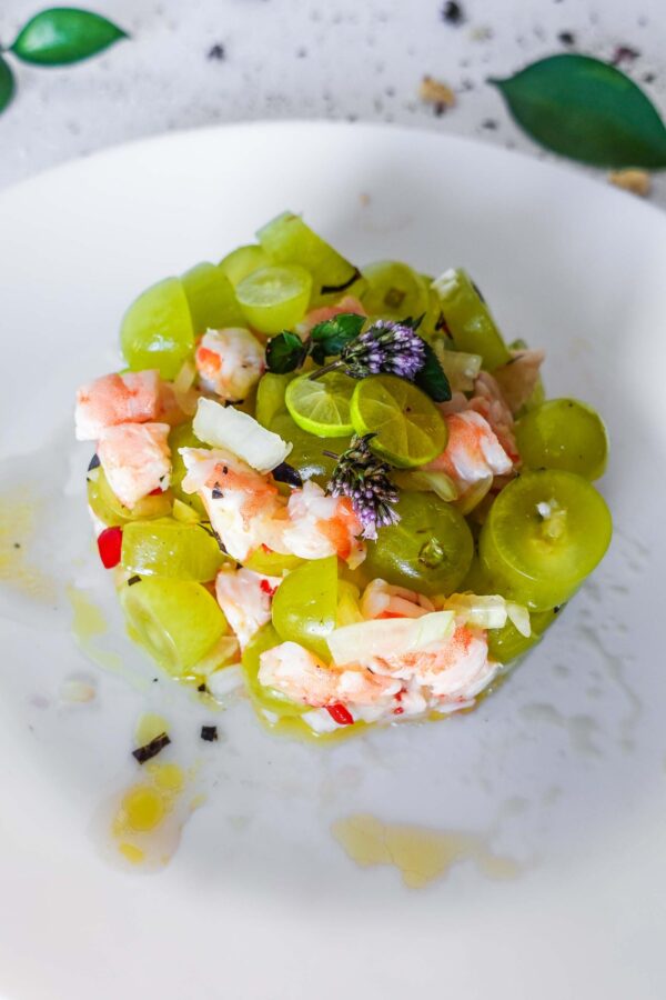 Grape Shrimp Tartare on a plate
