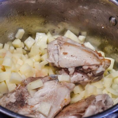 Step 3. Add potato and water