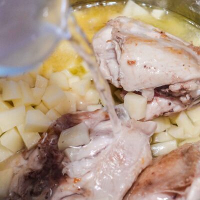 Step 3. Add potato and water