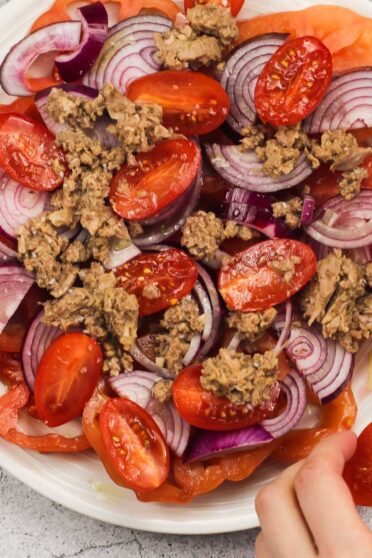 Delicious Tuna Tomato salad on a plate.