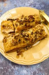 A closeup of delicious Pecan Crusted Salmon fillets.