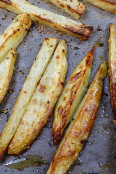A tray with potatoes just cooked from the oven.