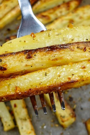 Mediterranean Oven Baked Fries on a tray.
