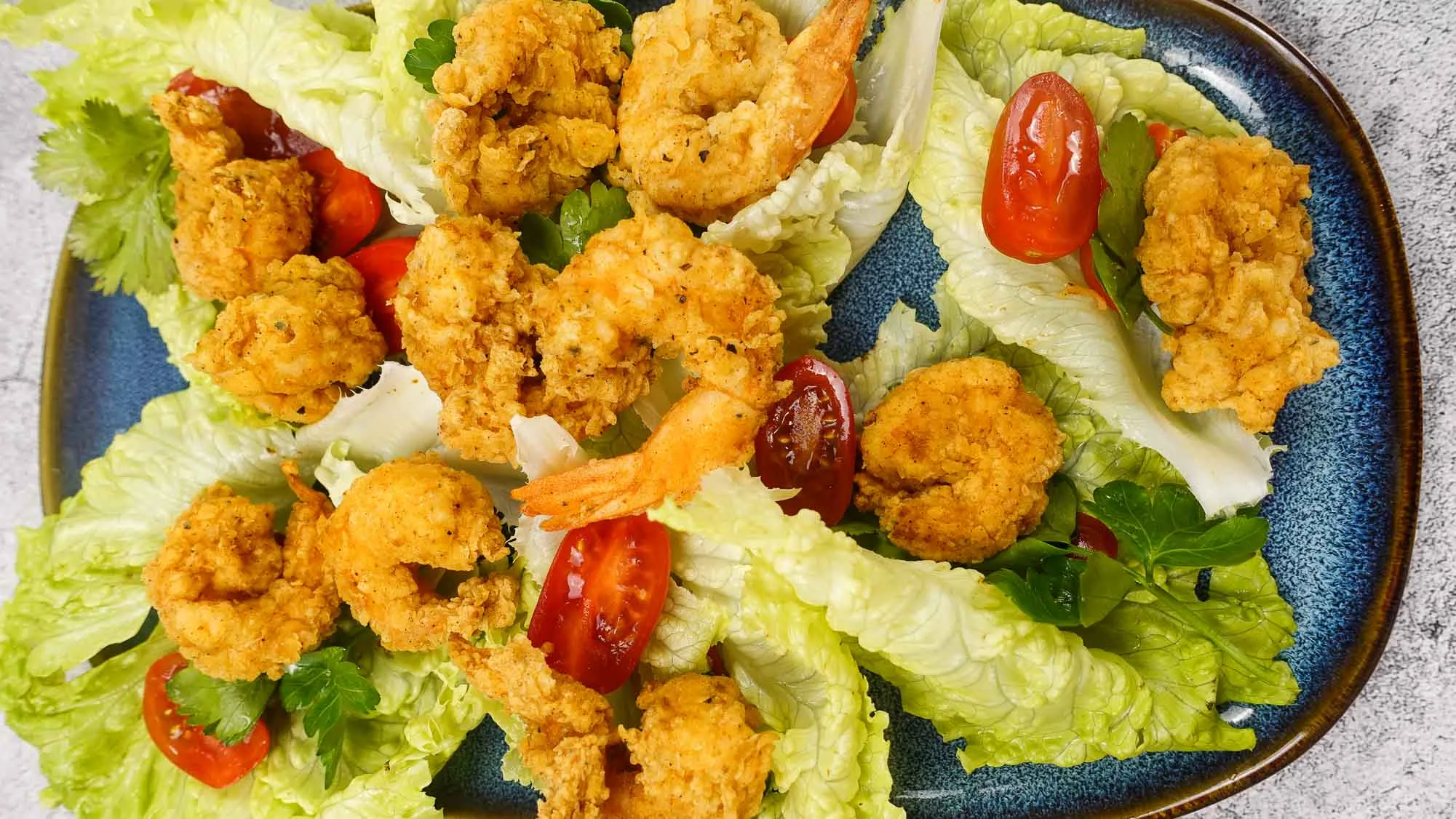 Mediterranean Shrimp Lettuce Wraps on a plate.