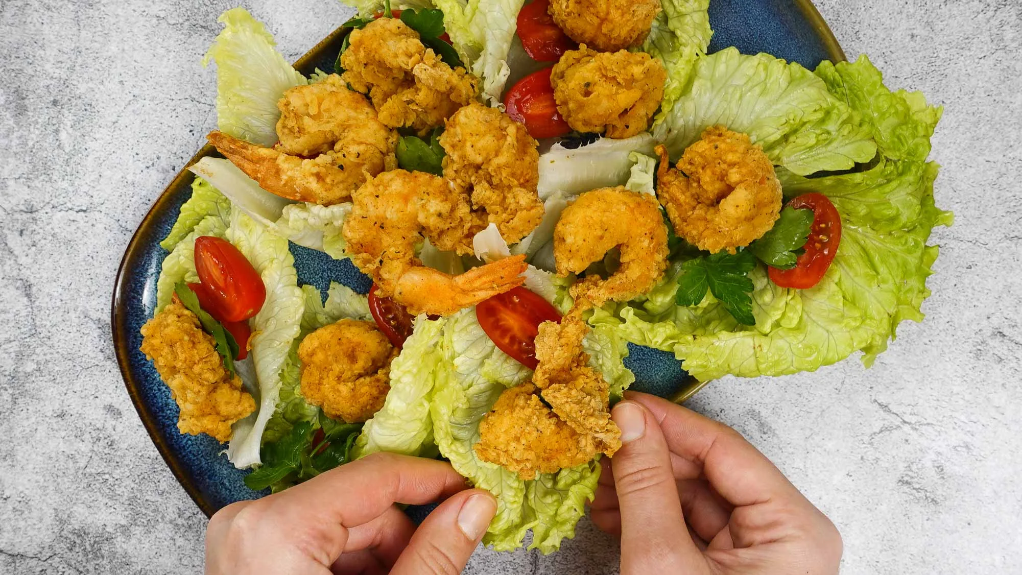 Mediterranean Shrimp Lettuce Wraps on a plate.