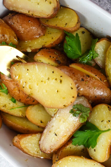 Mediterranean Baby Baked Potatoes served
