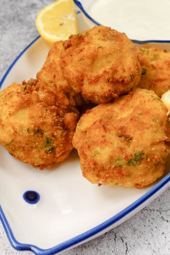 A closeup of Shrimp Croquettes on a plate.