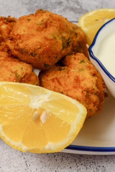 Mediterranean Shrimp Croquettes served with a slice of a lemon