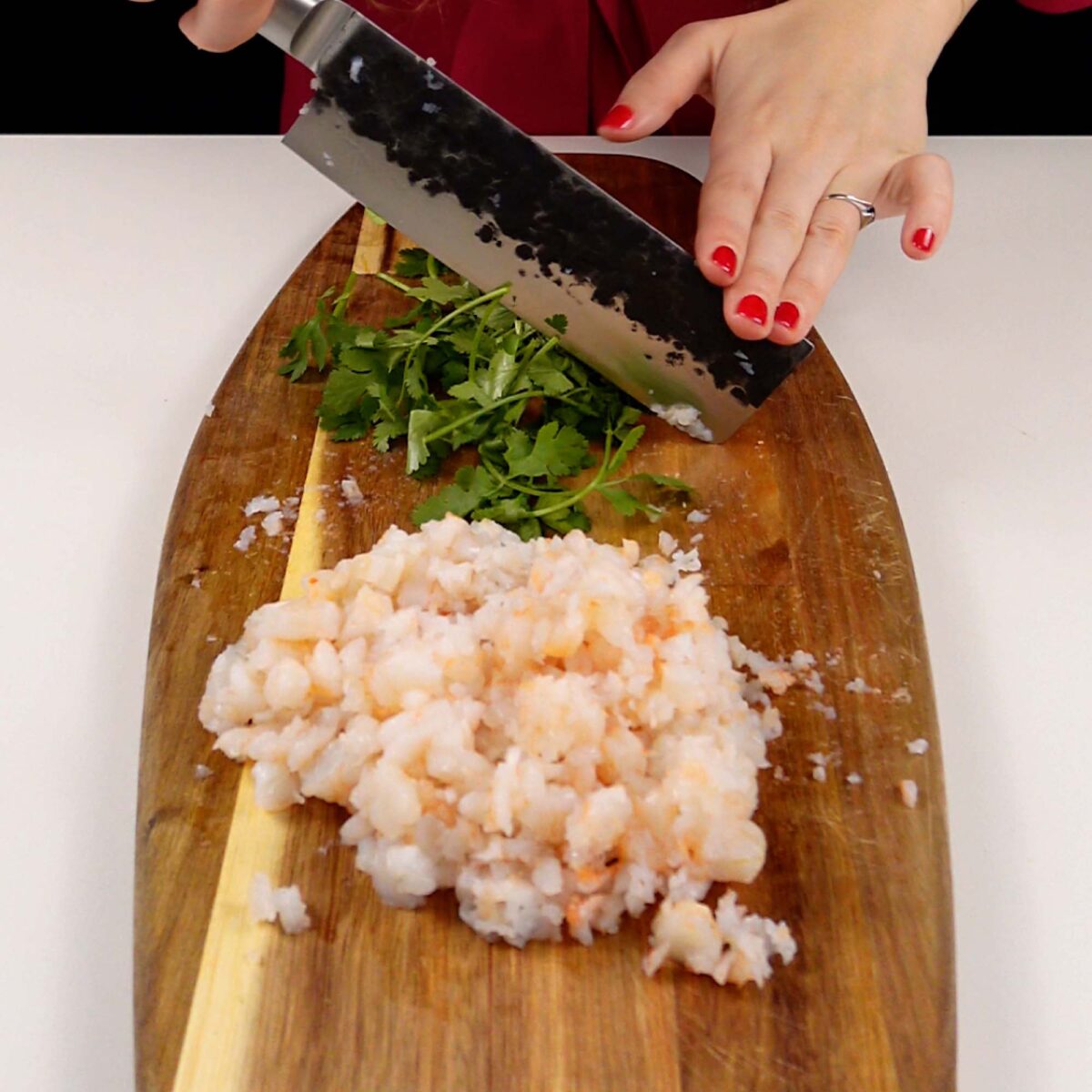 Step 1. Chop shrimp and vegetables