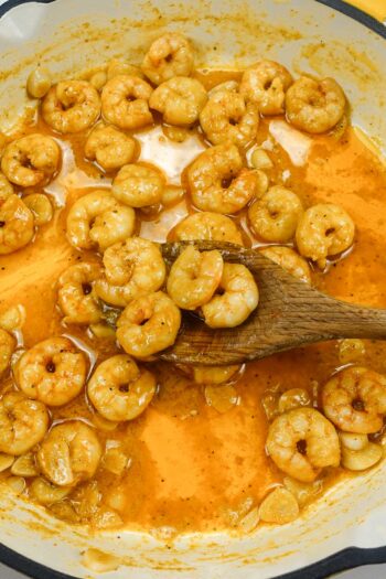 Shrimp in Lemon Garlic Sauce in a skillet