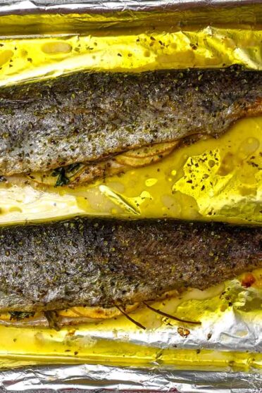 Ready Baked Trout on a tray.
