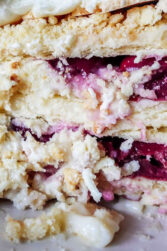 Napoleon Cake with Cherries served