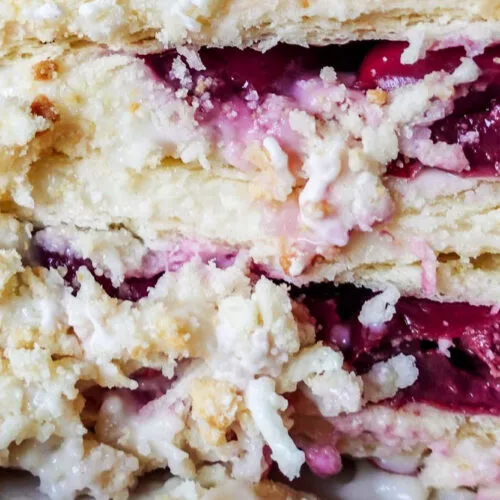 Napoleon Cake with Cherries served