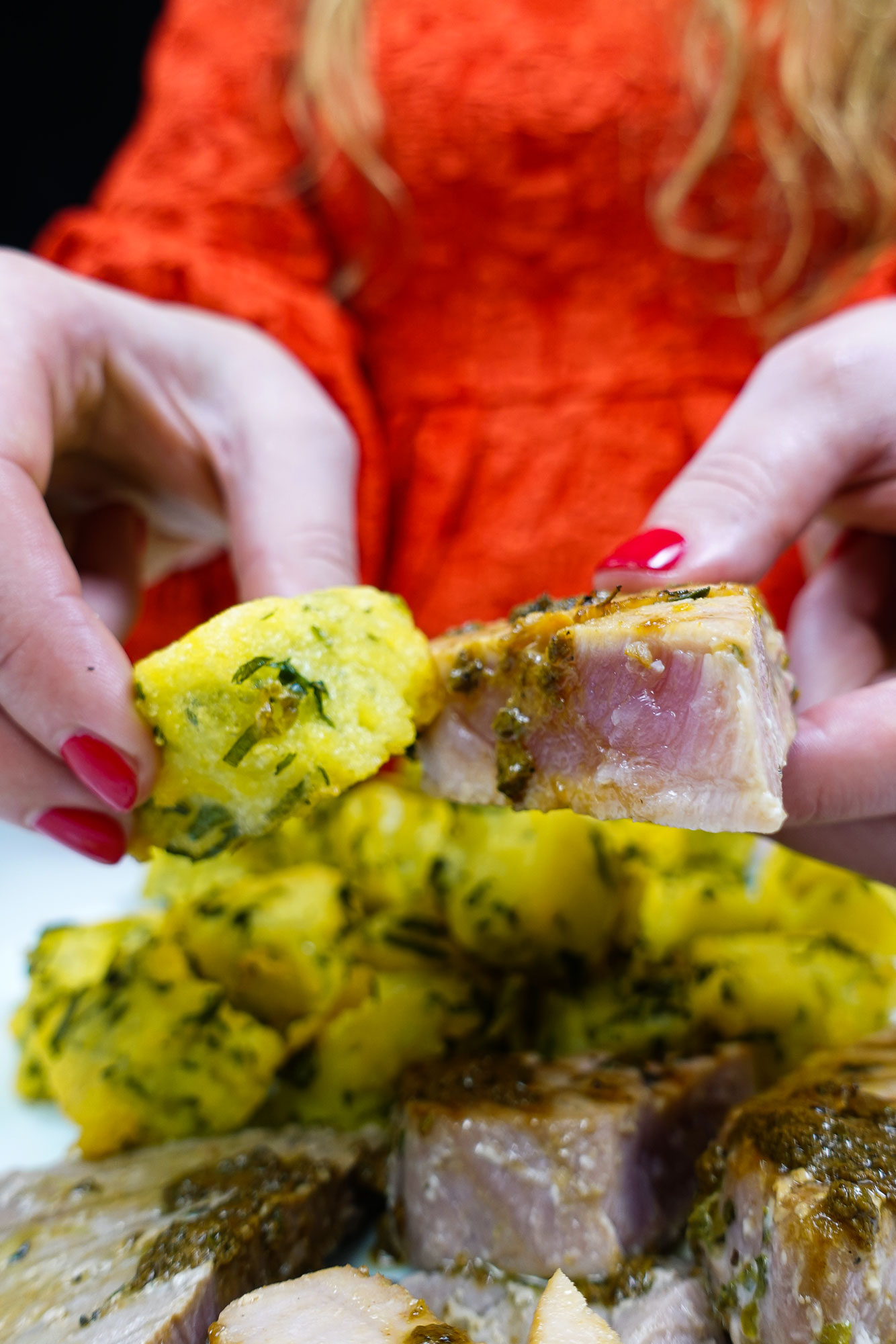 Madeiran-Style Tuna Steaks with Cornmeal paired and served