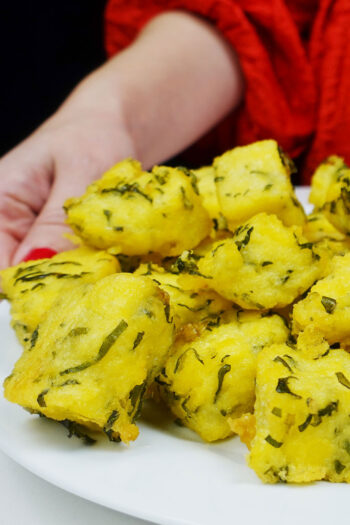 Serving Fried Cornmeal Mush, Portuguese Milho Frito