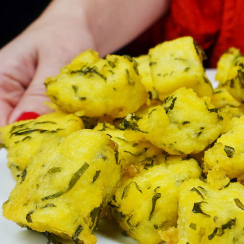 Serving Fried Cornmeal Mush, Portuguese Milho Frito