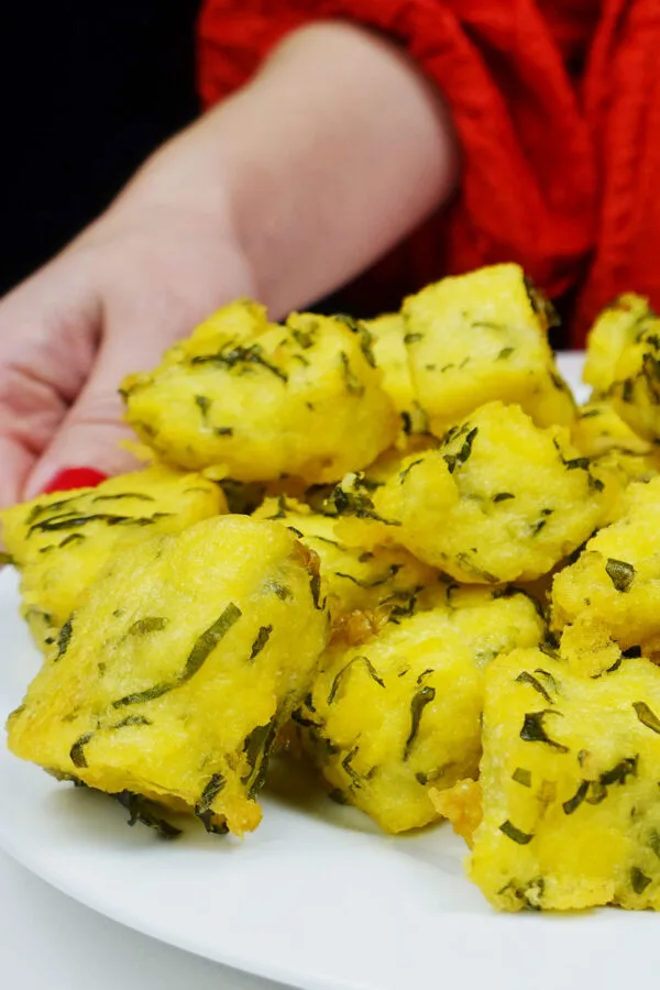 Serving Fried Cornmeal Mush, Portuguese Milho Frito