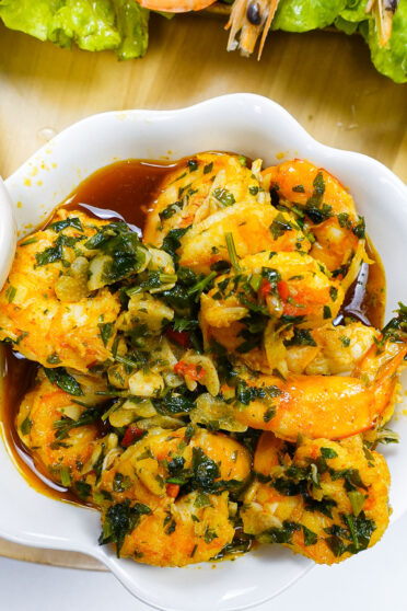 Delicious Portuguese Garlic Shrimp in a white bowl