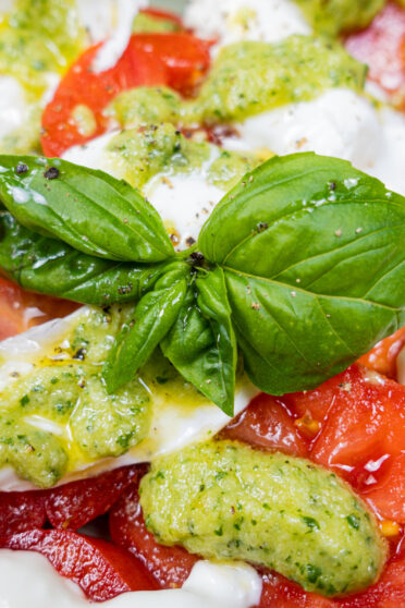 Delicious Tomato Burrata Salad with lots of fresh ingredients