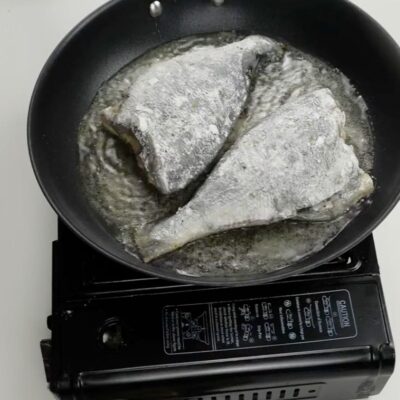 Step 2. Dredge in flour and fry