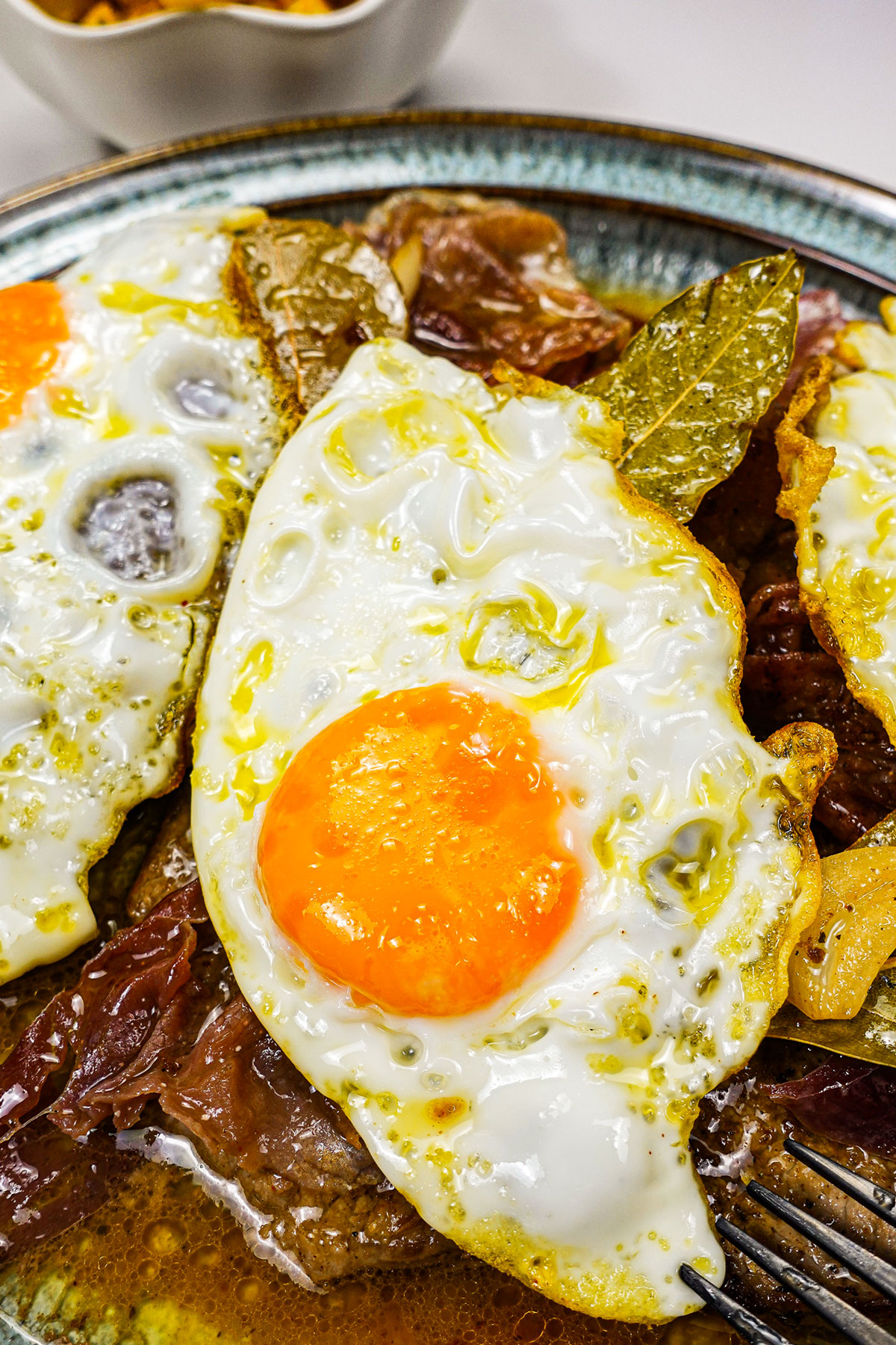 Portuguese Steak with fried egg on a plate