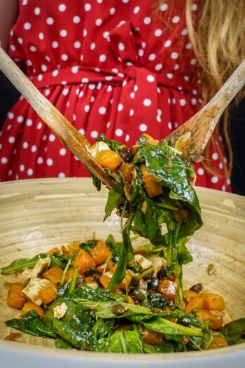 Pumpkin and Feta Cheese Salad in a big bowl