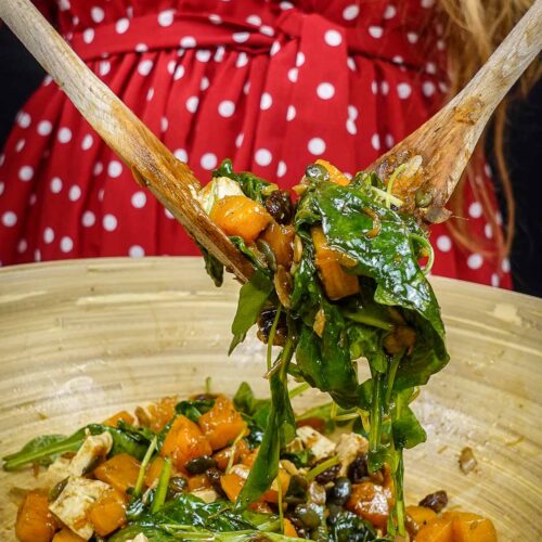 Pumpkin and Feta Cheese Salad in a big bowl