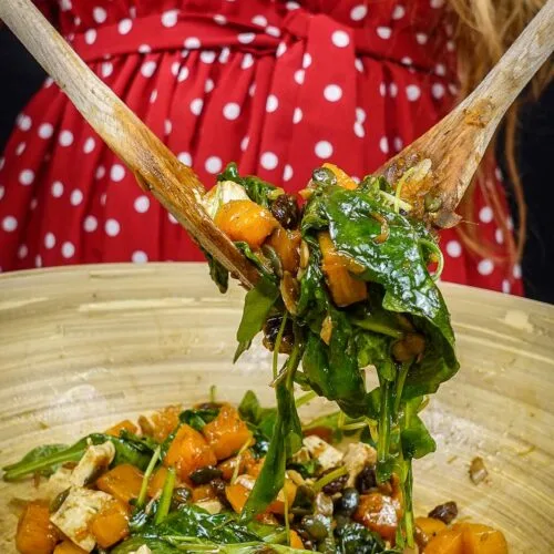 Pumpkin and Feta Cheese Salad in a big bowl
