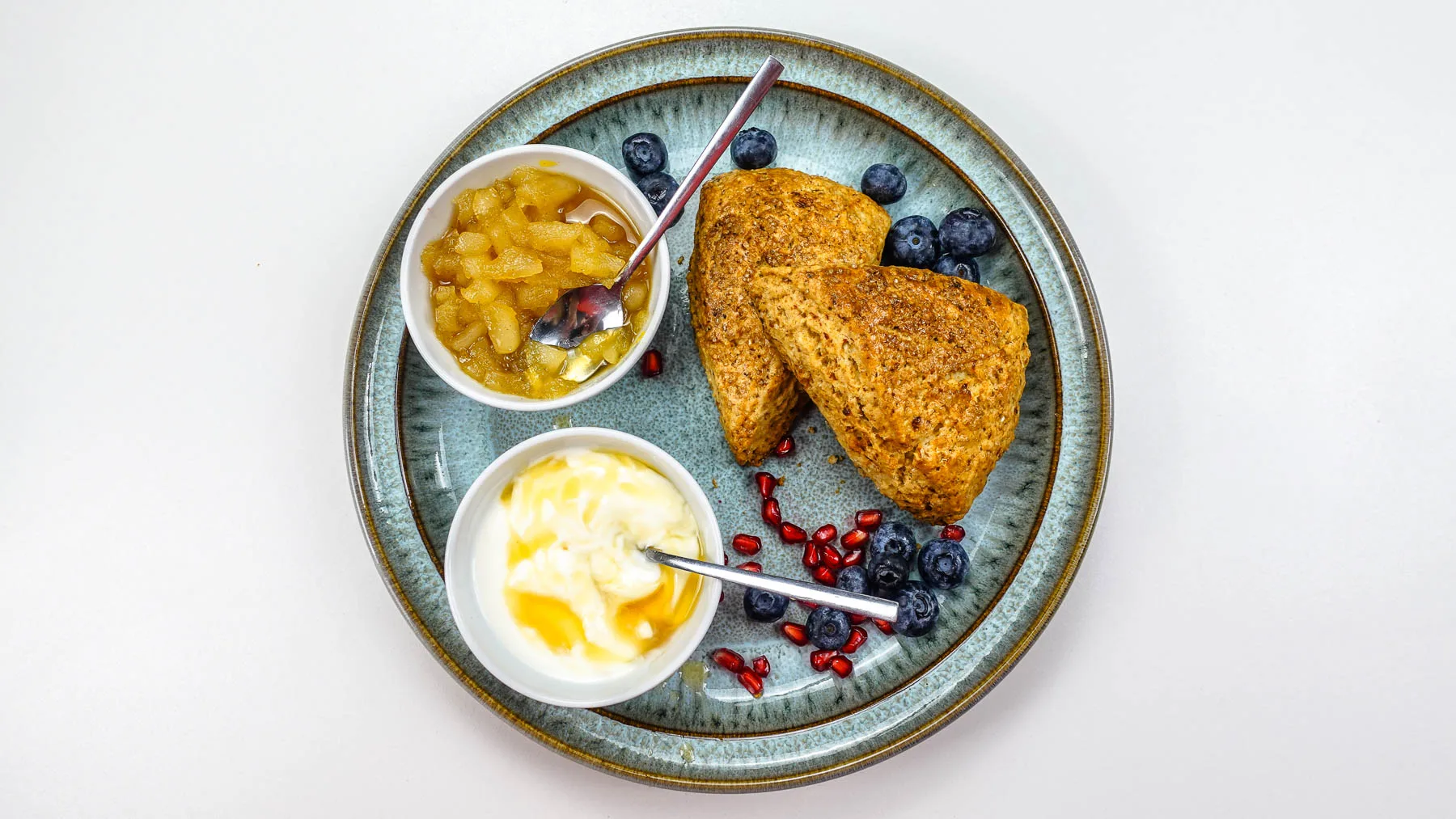 Cottage Cheese Scones on plate with toppings