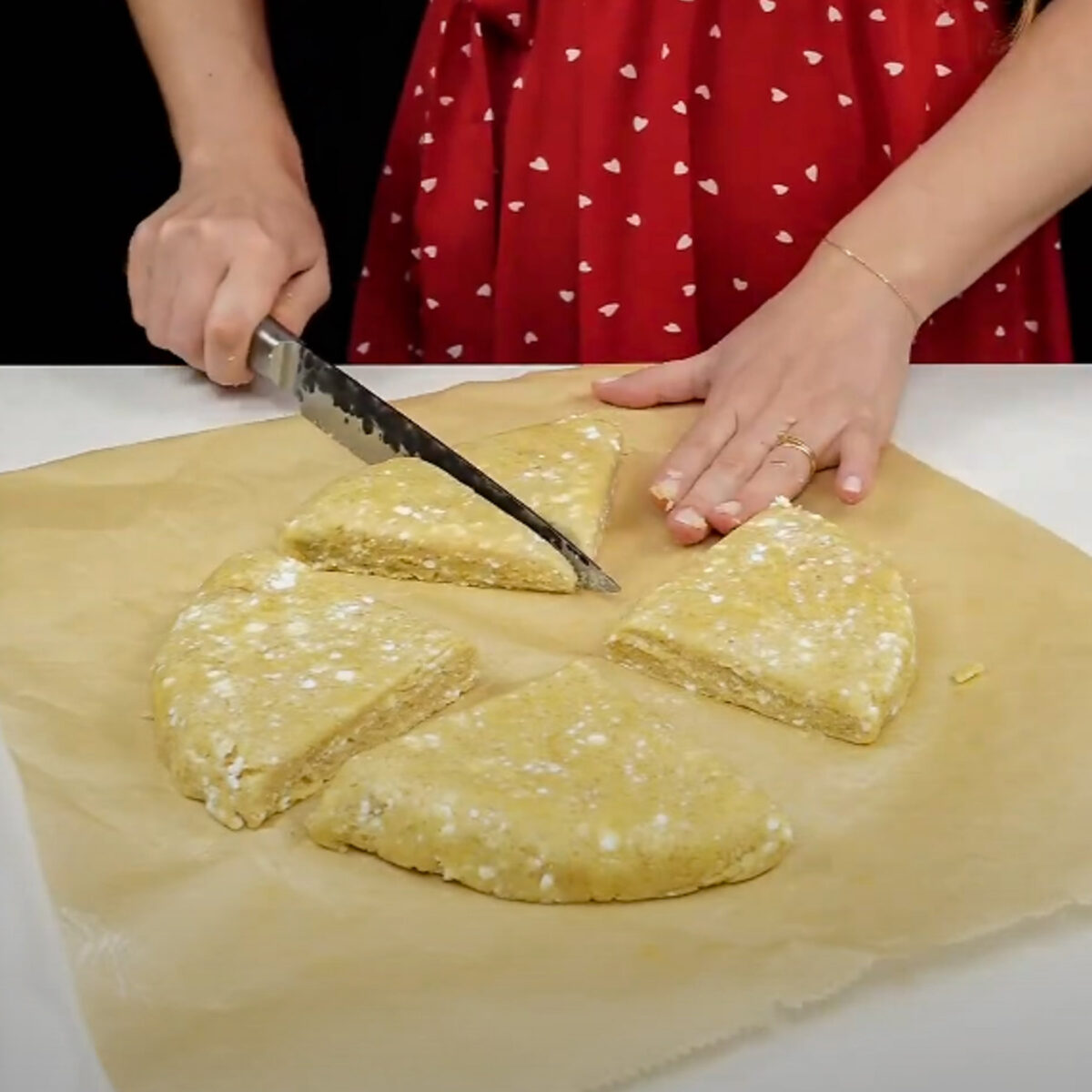 Step 3. Shape dough into a circle, Cut into triangles