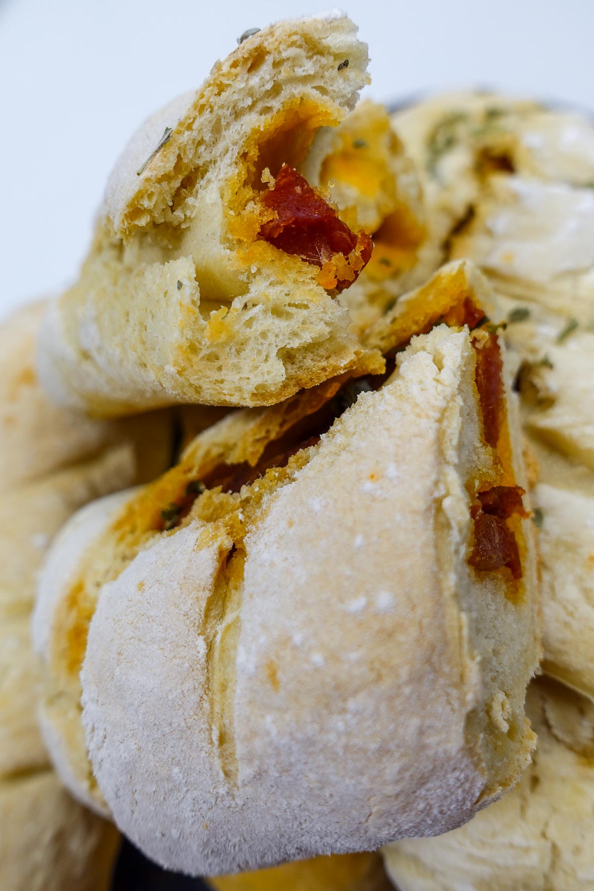 Freshly baked chorizo bread on a plate