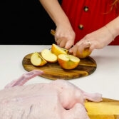 Step 2. Pierce the skin, Season the duck, Stuff with apples
