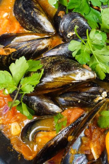 Mussels in tomato sauce with parsley