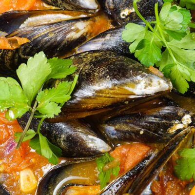 Mussels in tomato sauce with parsley