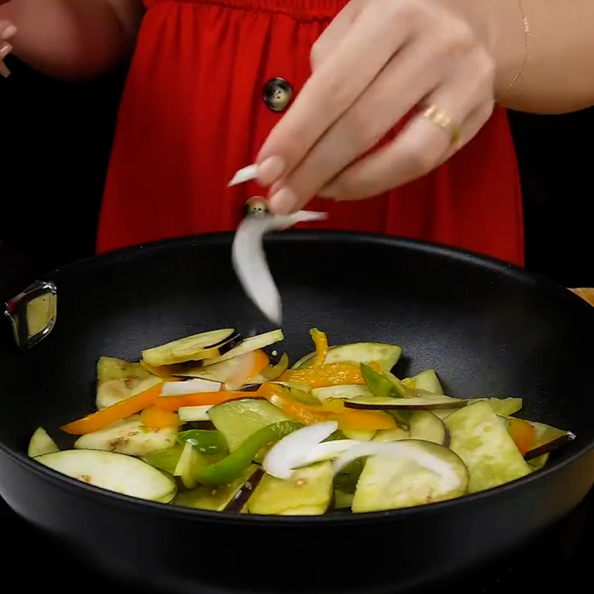 Step 2. Cook the eggplant and aromatics