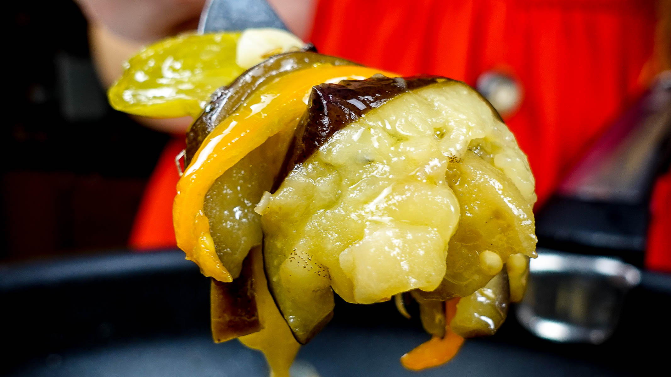 Mediterranean Sautéed Vegetables on a fork