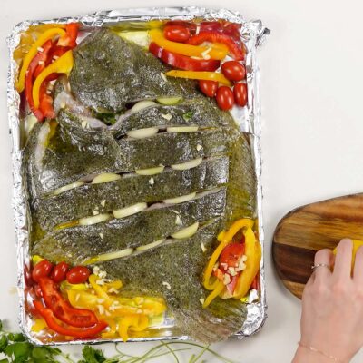 Step 3. Prepare veggies, bake fish, make salsa verde