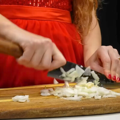 Step 1. Chop onion and garlic